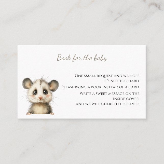 Woodland Opossum Baby Shower • Books for Baby Visitkort (Framsida)