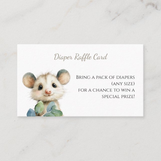 Woodland Opossum Baby Shower • Diaper Raffle Card Visitkort (Framsida)