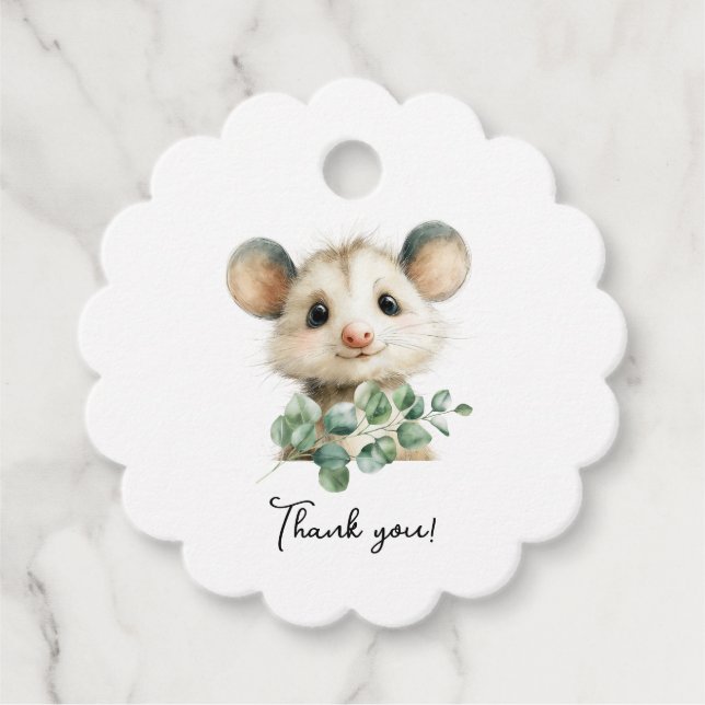Woodland Opossum Baby Shower • Neutral Gåvor Etiketter (Framsida)