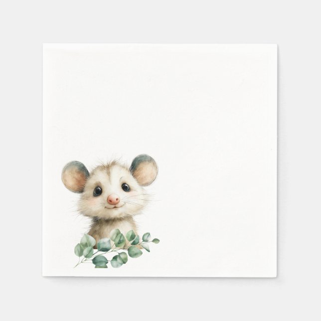 Woodland Opossum Baby Shower • Neutral Pappersservett (Framsidan)