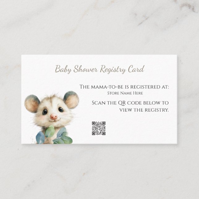 Woodland Opossum Baby Shower • Registry Card Visitkort (Framsida)