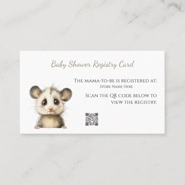 Woodland Opossum Baby Shower • Registry Card Visitkort (Framsida)