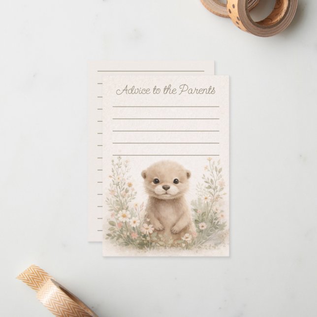 Woodland Otter Baby Shower Advice to Parents Cards Anteckningskort (Fram/Back In Situ)