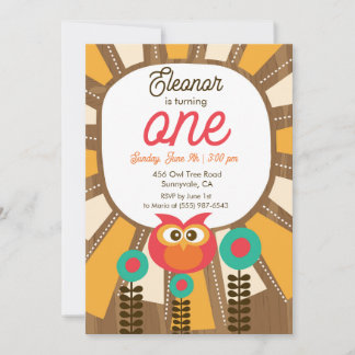 Woodland Owl First Birthday Invitation – One Year  Inbjudningar