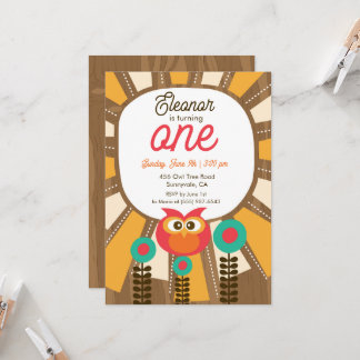 Woodland Owl First Birthday Invitation – One Year  Inbjudningar