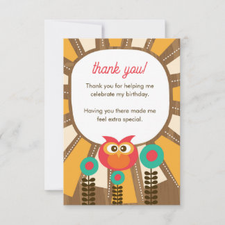 Woodland Owl First Birthday Thank you  – One Year  Tack Kort