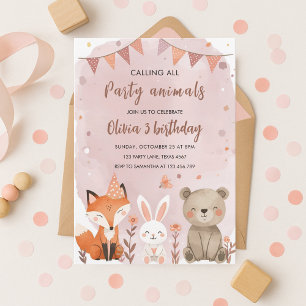 Woodland Party Animals Birthday Forest Animal Girl Inbjudningar