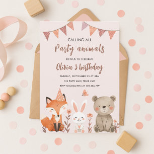 Woodland Party Animals Birthday Forest Animal Girl Inbjudningar