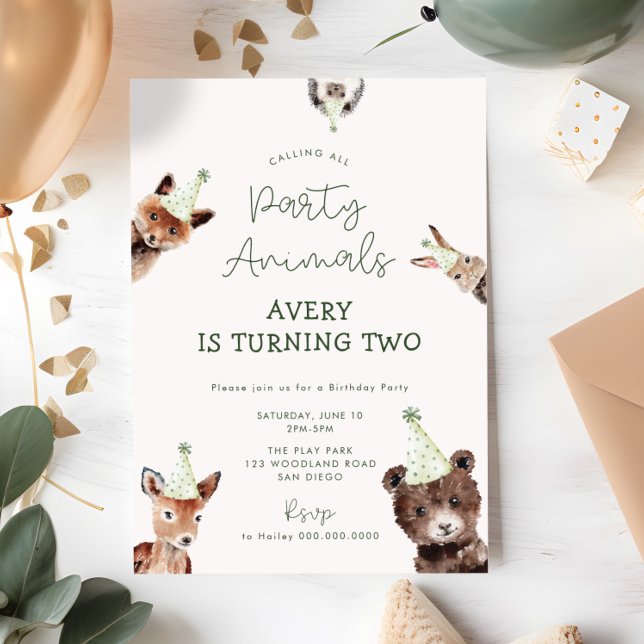 Woodland Party Animals Birthday Inbjudningar (Skapare uppladdad)