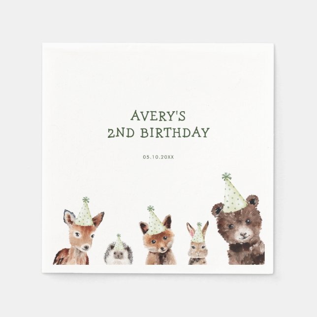 Woodland Party Animals Birthday Pappersservett (Framsidan)