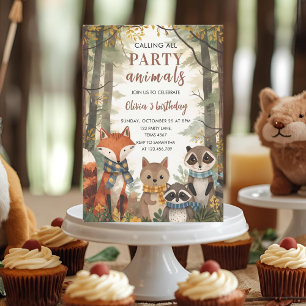 Woodland Party Animals Forest Fox, Raccoon & Bear Inbjudningar