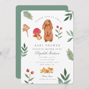 Woodland Påsk Watercolor Bunny Baby Shower Inbjudningar