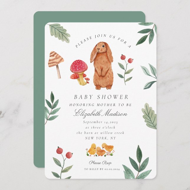 Woodland Påsk Watercolor Bunny Baby Shower Inbjudningar (Skapare uppladdad)