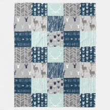 Woodland Patchwork Hjort. - Mint/Navy/grått