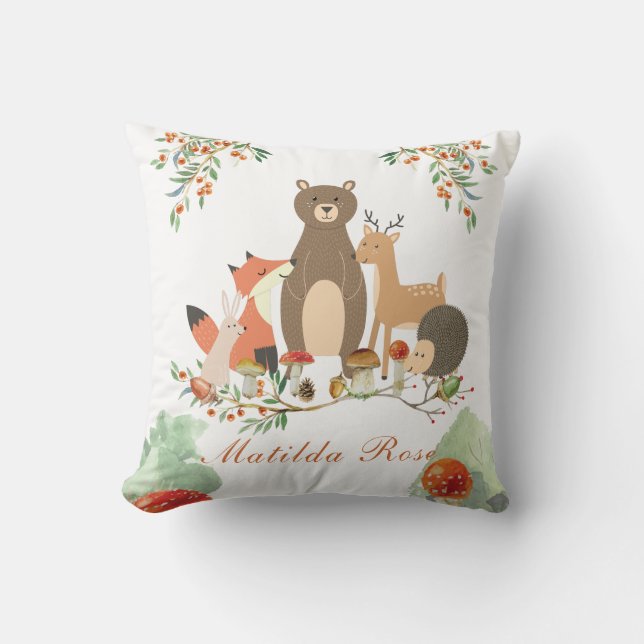 Woodland Personlig Nursery Decor Kudde (Framsida)