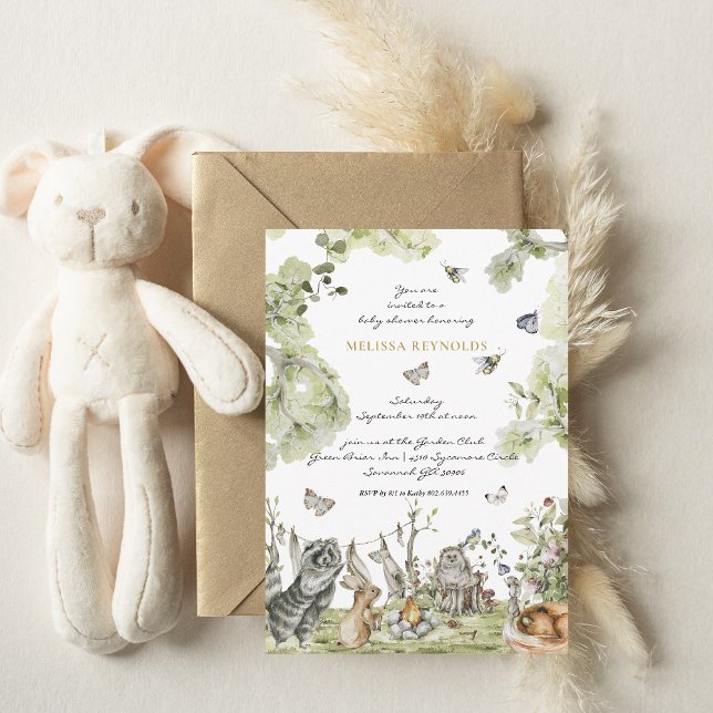 Woodland Picnic | Skogsdjur - babyskor Inbjudningar (Skapare uppladdad)