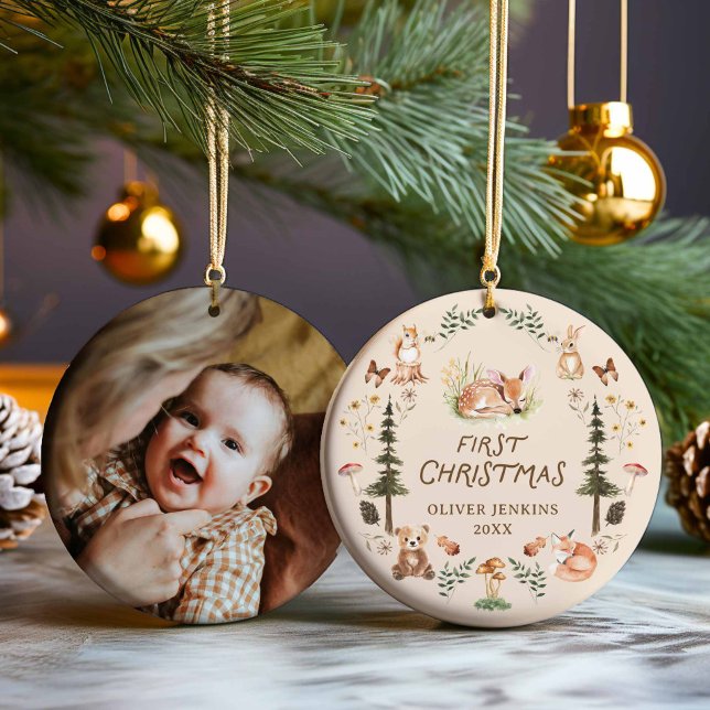 Woodland Pojke Första julfoto Ornament (Woodland First Christmas Photo Ornament)