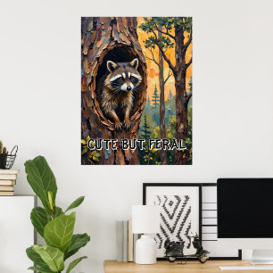 Woodland Porträtt: Raccoon in a Bird's Nest Poster