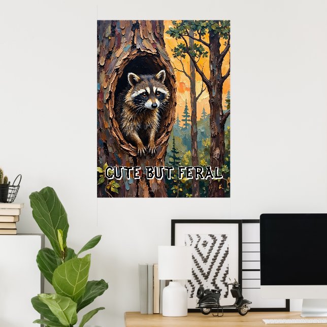 Woodland Porträtt: Raccoon in a Bird's Nest Poster (Hemmakontoret)