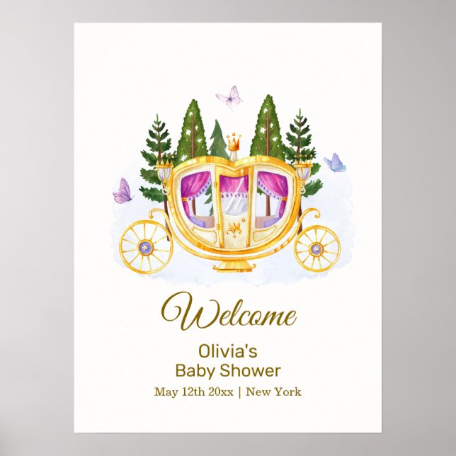 Woodland Princess Carriage Baby Shower Welcome Poster (Framsidan)