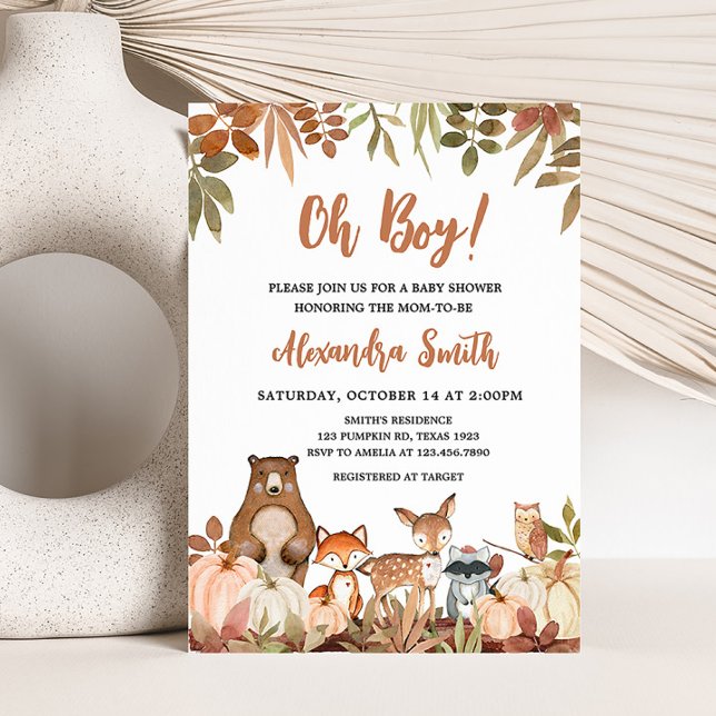 Woodland Pumpkin Animals Baby Shower Inbjudningar (Pumpkin Woodland Animals Baby Shower Invitation)