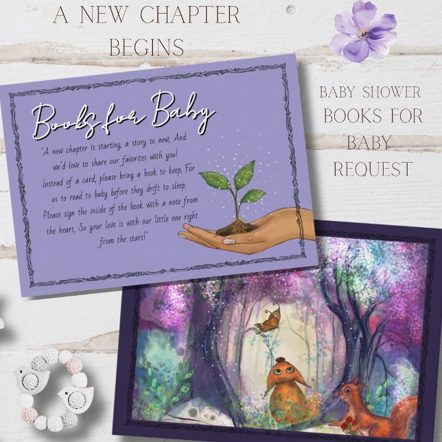 Woodland Purple Forest Books for Baby Request  Tilläggskort (Woodland Purple Forest Books for Baby Request Enclosure Card)