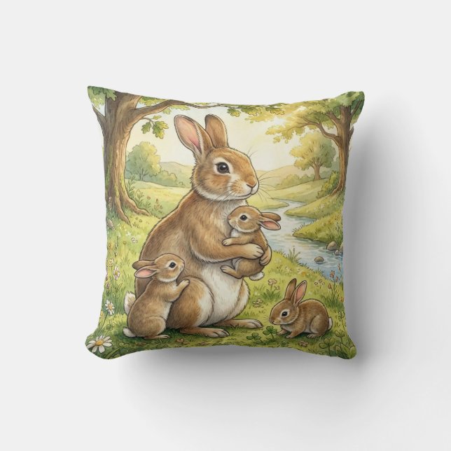 Woodland Rabbit Family Kids Kudde (Framsida)