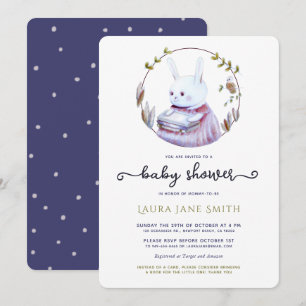 Woodland Rabbit Navy Grönt Bokar Girl Baby Shower Inbjudningar