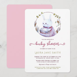 Woodland Rabbit Rosa Grönt Bokar Girl Baby Shower Inbjudningar