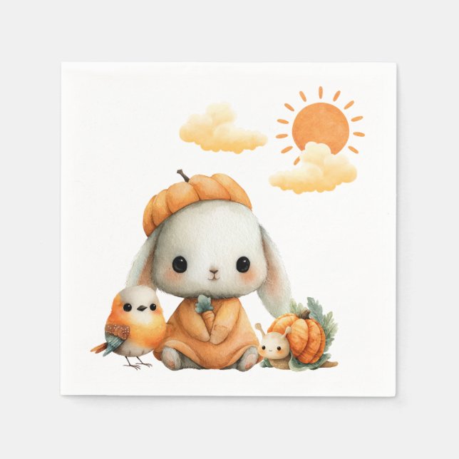 Woodland Rabbit Snail Bird Fall Kids' Birthday  Pappersservett (Framsidan)