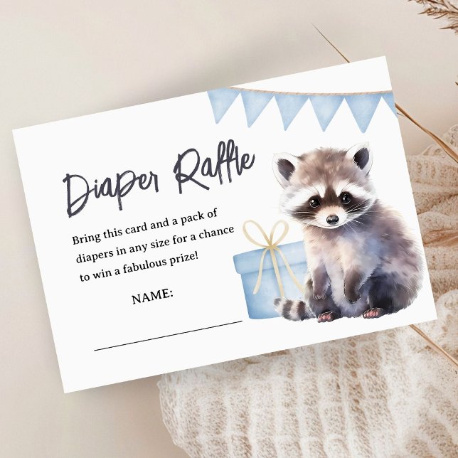 Woodland Raccoon Baby Shower Boy Diaper Raffle Tilläggskort (Skapare uppladdad)