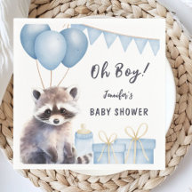 Woodland Raccoon Baby Shower Cute Boy Papper