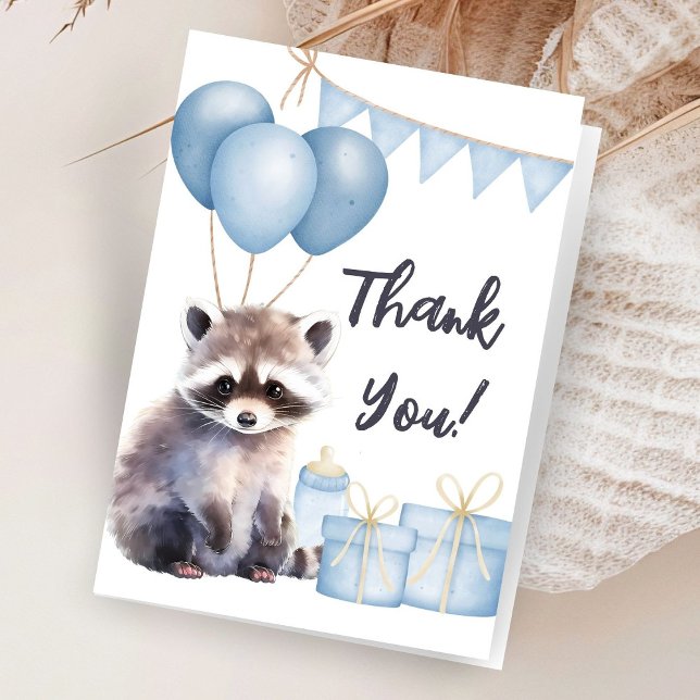 Woodland Raccoon Baby Shower Folke Viktade tackkor Tack Kort (Skapare uppladdad)