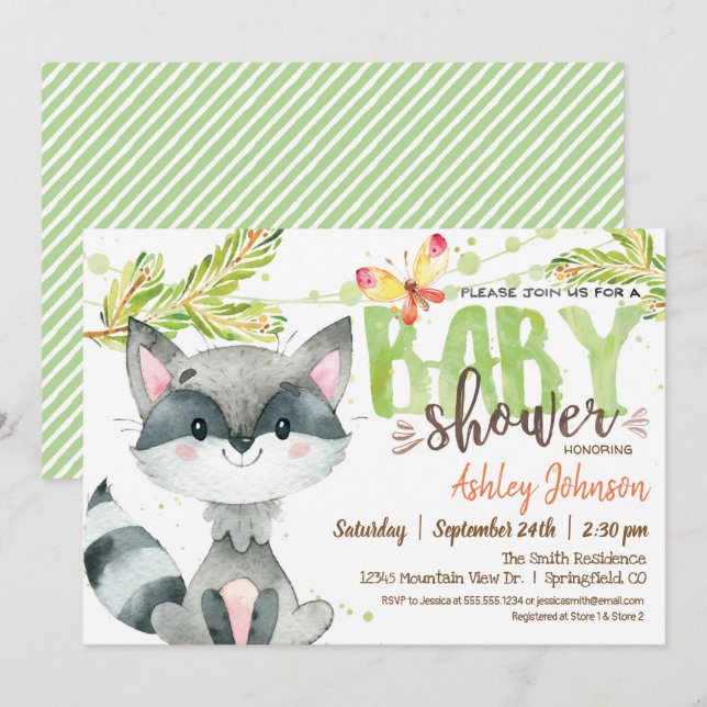 Woodland Raccoon Baby Shower-inbjudan Inbjudningar (Fram/baksida)