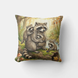 Woodland Raccoon Family Kids Kudde