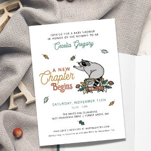 Woodland Raccoon New Chapter Begins Baby Shower Inbjudningar