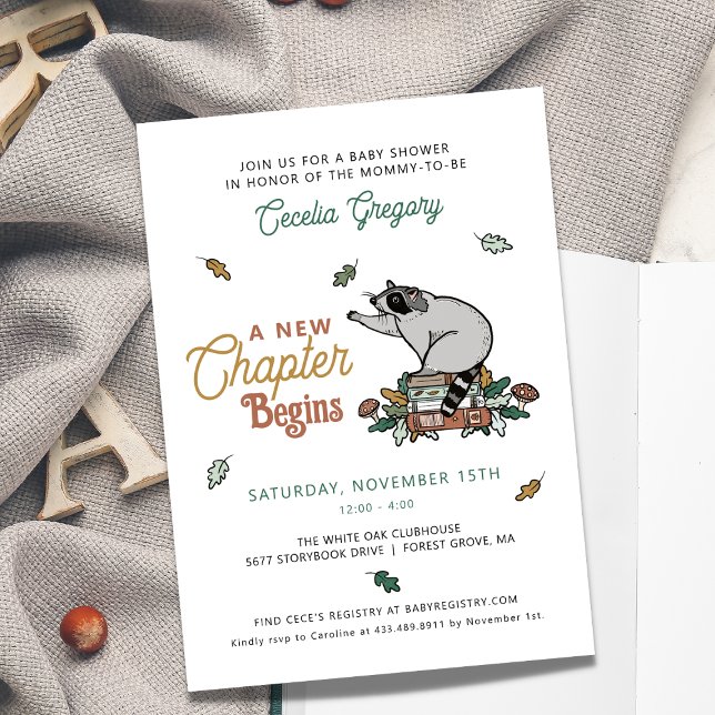 Woodland Raccoon New Chapter Begins Baby Shower Inbjudningar (Skapare uppladdad)