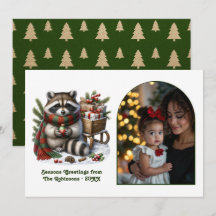Woodland Raccoon Seasons Greeting Rustic Christmas