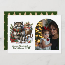 Woodland Raccoon Seasons Greeting Rustic Christmas Julkort
