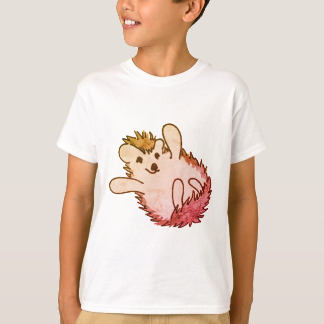 Woodland Red Orange Lycklig Cute Hedgehog T Shirt (Framsida)
