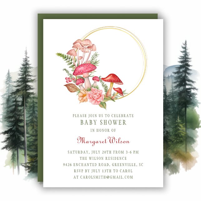 Woodland Red Watercolor Mushroom Baby Shower Inbjudningar (Skapare uppladdad)
