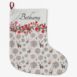 Woodland Reindeer och Berries Smoke White Stor Julstrumpa