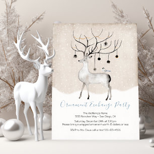 Woodland Reindeer Watercolor Ornament Exchange Inbjudningar