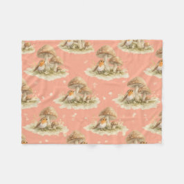 Woodland Robin & Mushroom Watercolor Pattern Fleecefilt