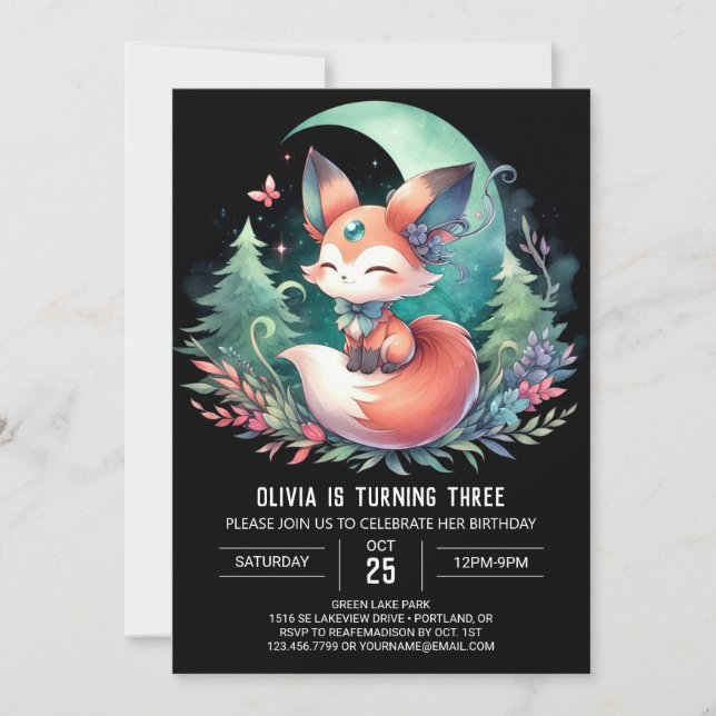 Woodland Roligt Fox Birthday digital Inbjudningar (Framsida)