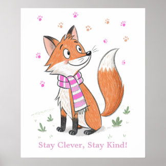 Woodland Rosa Cheeky Fox - lekfull Doodle Animal Poster