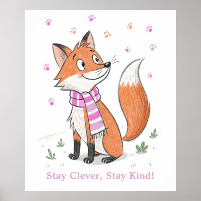 Woodland Rosa Cheeky Fox - lekfull Doodle Animal Poster (Framsidan)