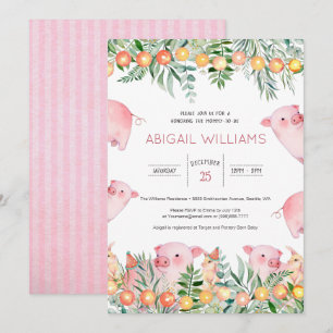Woodland Rosa Gris & kanin Baby Shower Inbjudningar