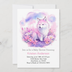 Woodland Rosa Varg Unge Baby Shower Inbjudningar