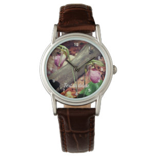 Woodland Rosa Vild Dam Slipper Orchid Flowers Armbandsur